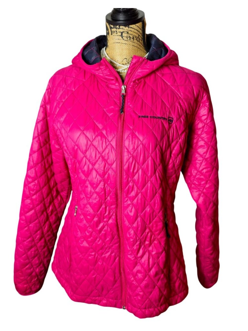 Free Country Womens L Quilted Hooded Jacket Lightweight Pink Sporty Athleisure